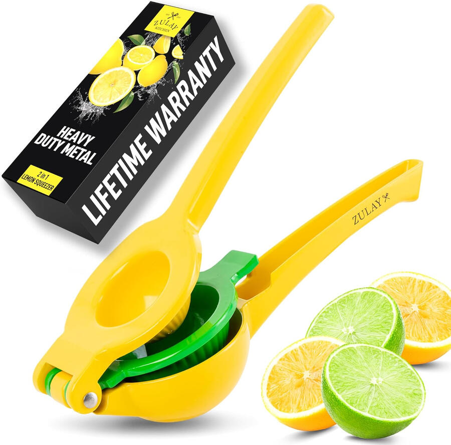 Zulay 2-in-1 Metal Lemon & Lime Squeezer – Yellow/Green